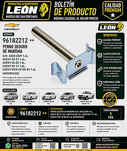 PERNO SEGURO DE MAROMA G.M. AVEO 2009 1.6L, CHEVY 50-21 1.6L, CHEVY 04-08 1.6L, CHEVY 09-12 1.6L, CHEVY PICK UP 00-03 1.6L (IMPORTADO)