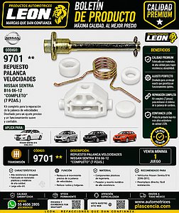 REPUESTO PALANCA VEL. NISSAN SENTRA B16 06-12 “COMPLETO” (7 pzas.)
