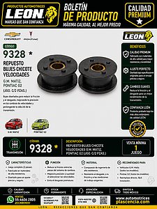 REPUESTO BUJES CHICOTE VELOCIDADES G.M. MATIZ, PONTIAC G2 (JGO. c/2 pzas.)