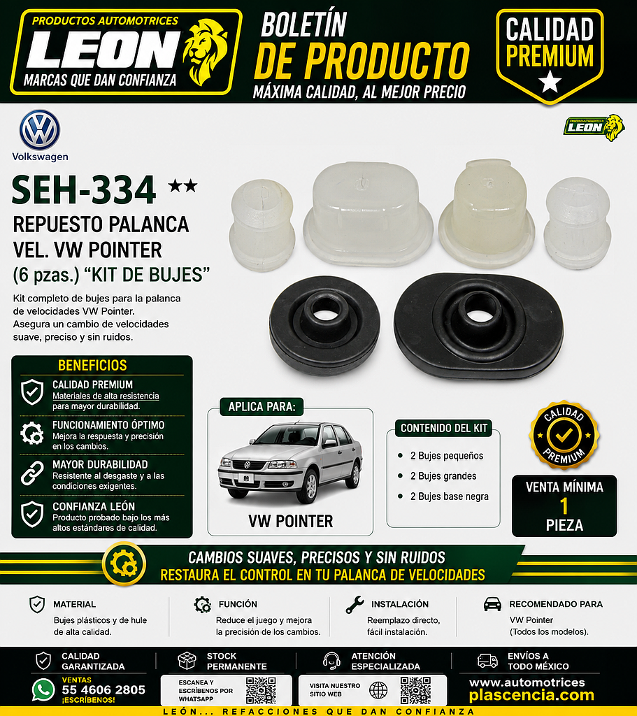 REPUESTO PALANCA VEL. VW POINTER (6 pzas.) “KIT DE BUJES”