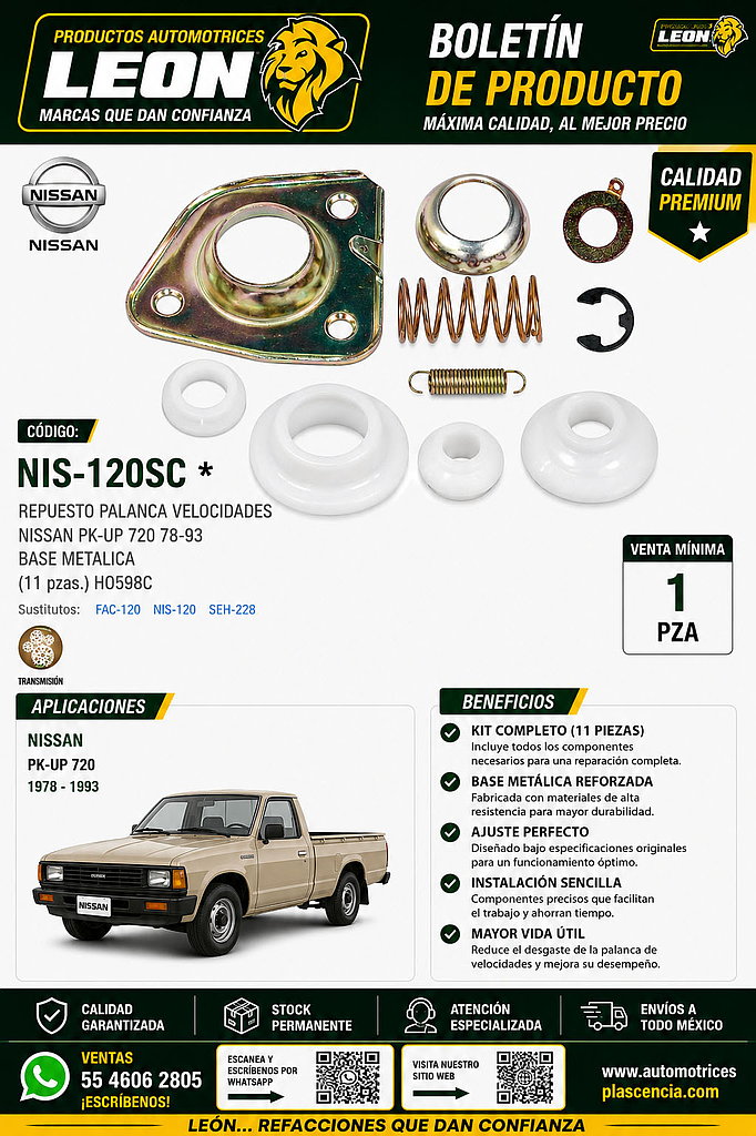 REPUESTO PALANCA VEL. NISSAN PK-UP 720 78-93 BASE METALICA (11 pzas.) HO598C
