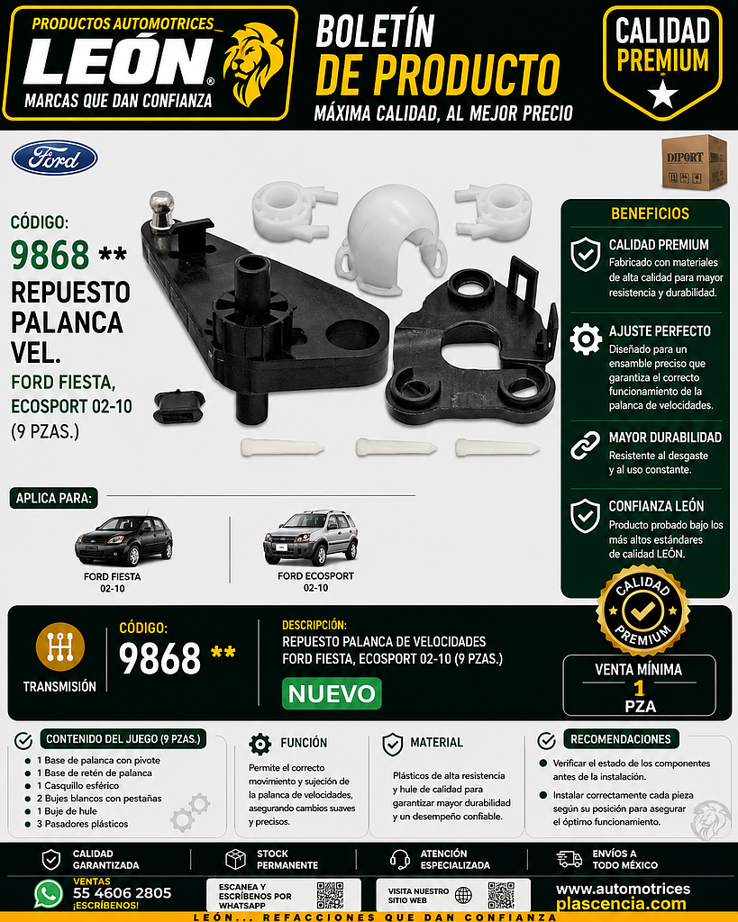 REPUESTO PALANCA VEL. FORD FIESTA, ECOSPORT 02-10 (9 pzas.)