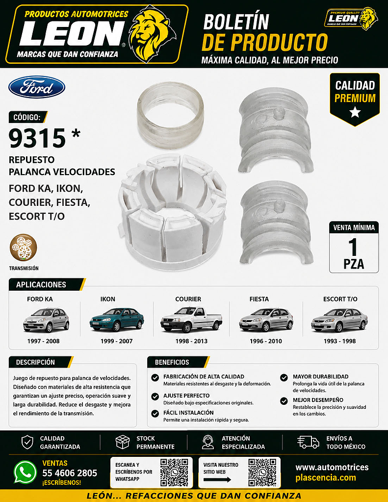 REPUESTO PALANCA VEL. FORD KA, IKON, COURIER, FIESTA, ESCORT T/O