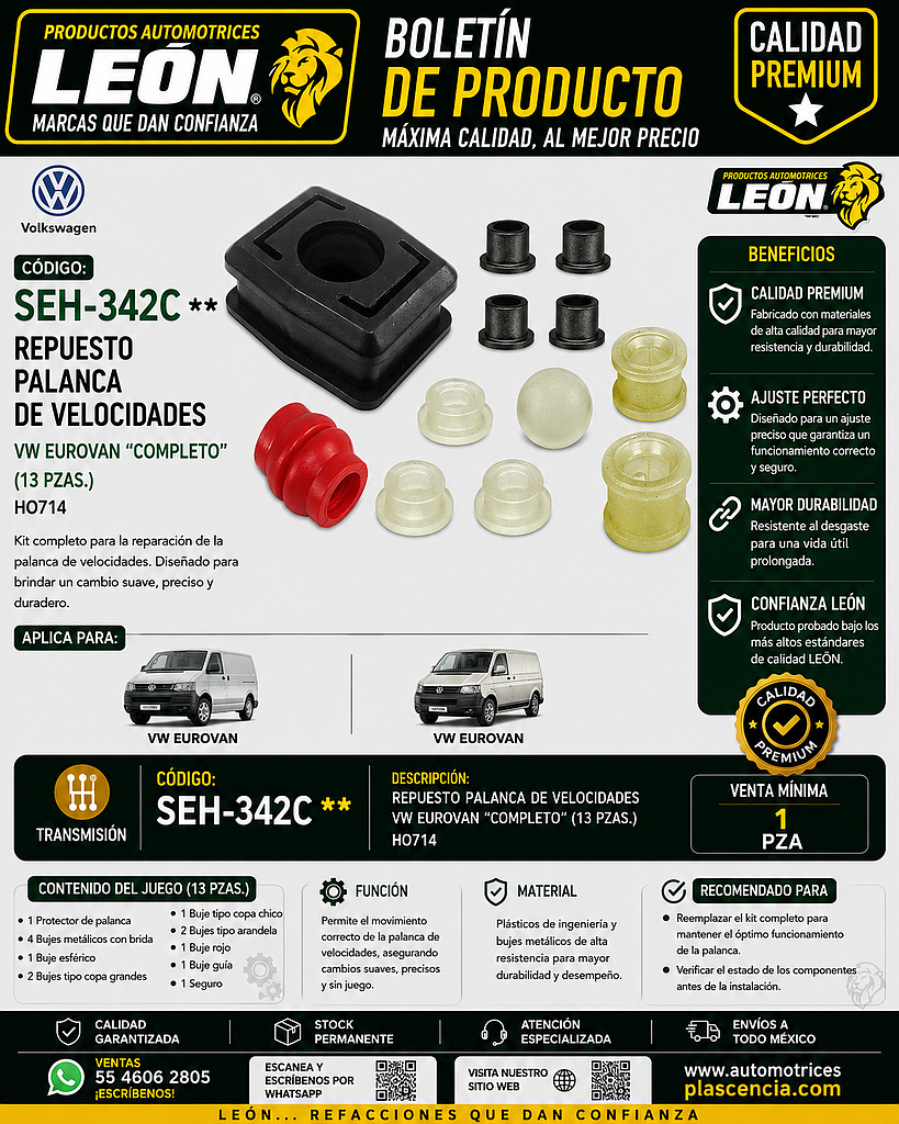 REPUESTO PALANCA VEL. VW EUROVAN “COMPLETO” (13 pzas.) HO714