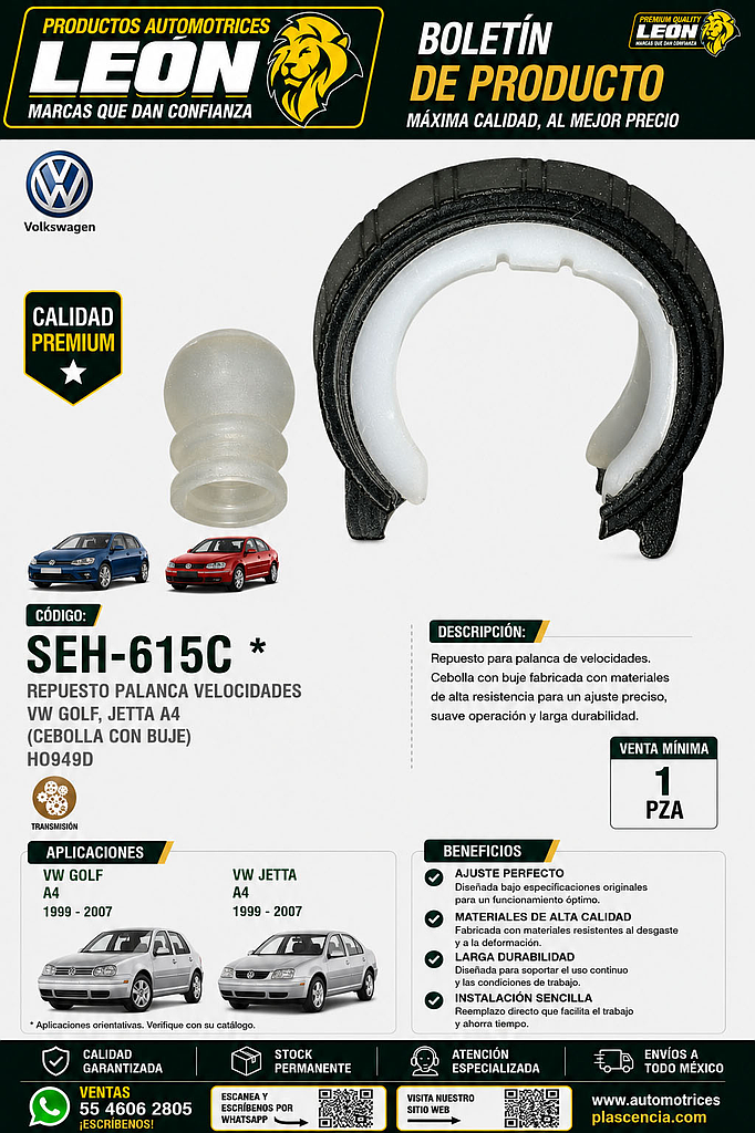 REPUESTO PALANCA VEL. VW GOLF, JETTA A4 (CEBOLLA CON BUJE) HO949D