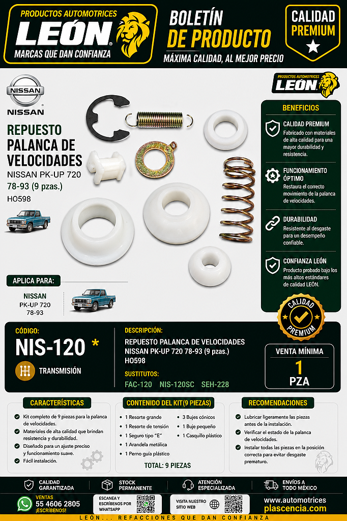 REPUESTO PALANCA VEL. NISSAN PK-UP 720 78-93 (9 pzas.) HO598