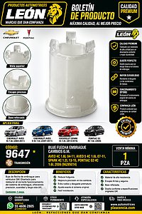 BUJE FLECHA EMBRAGUE CAMBIOS G.M. AVEO 4C. 1.6L 04-11, AVEO 5 4C. 1.6L 07-11, SPARK 4C. 1.2L 13-15, PONTIAC G3 4C. 1.6L 2009 (96285014)
