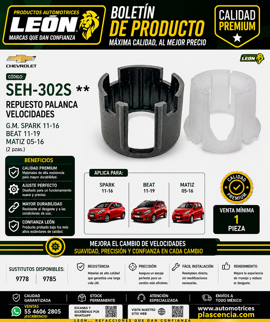 REPUESTO PALANCA VEL. G.M. SPARK 11-16, BEAT 11-19, MATIZ 05-16 (2 pzas.)