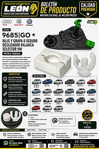 BUJE Y GRAPA o SEGURO DESLIZADOR PALANCA SELECTOR VW JETTA A5, A6 09-18, GOLF A5, A6, A7 08-21, GOL 09-11, POLO 10-21, BEETLE 12-19, BORA 05-10, PASSAT 08-21 SPORTVAN 11-14, TIGUAN 08-21, VENTO 05-21, VIRTUS 19-21, AUDI A1 11-21, A3 04-21, Q2 17-21, Q3 13-15, TT 11-21, SEAT IBIZA 16-21, LEON 06-21, TOLEDO 05-09 (NAYLON) “PATÍN o TABIQUE” (6Q0711550+1K0711522)