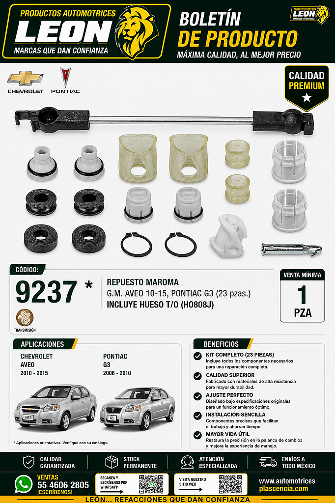 REPUESTO MAROMA G.M. AVEO 10-15, PONTIAC G3 (23 pzas.) INCLUYE HUESO T/O (HO808J)