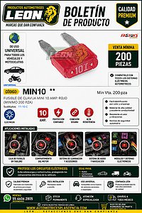 FUSIBLE DE CLAVIJA MINI 10 AMP. ROJO (MINIMO 200 PZA)
