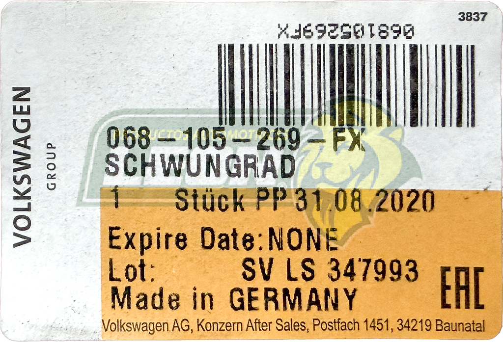 VOLANTE MOTOR VW GOLF A3 1.8L 91-98, GOLF A4 1.8L 97-07, JETTA A4 2.0L 98-07, VARIANT 2.0L 00-05, NEW BEETLE 2.0L 98-05, PASSAT B3 B4 2.0L 93-97, SEAT LEON 1.8L 99-06, TOLEDO 1.8 00-05 (028105269C, 037105269L, 037105269M, 068105269D, 068105269F, 068105269G, 068105271F, 068105269H)