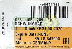 VOLANTE MOTOR VW GOLF A3 1.8L 91-98, GOLF A4 1.8L 97-07, JETTA A4 2.0L 98-07, VARIANT 2.0L 00-05, NEW BEETLE 2.0L 98-05, PASSAT B3 B4 2.0L 93-97, SEAT LEON 1.8L 99-06, TOLEDO 1.8 00-05 (028105269C, 037105269L, 037105269M, 068105269D, 068105269F, 068105269G, 068105271F, 068105269H)