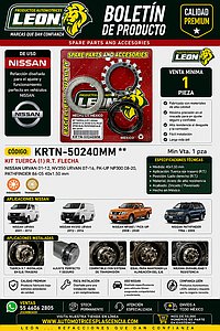 KIT TUERCA (1) R.T. FLECHA NISSAN URVAN 01-12, NV350 URVAN 07-16, PK-UP NP300 08-20, PATHFINDER 86-05 40x1.50 mm KRT502