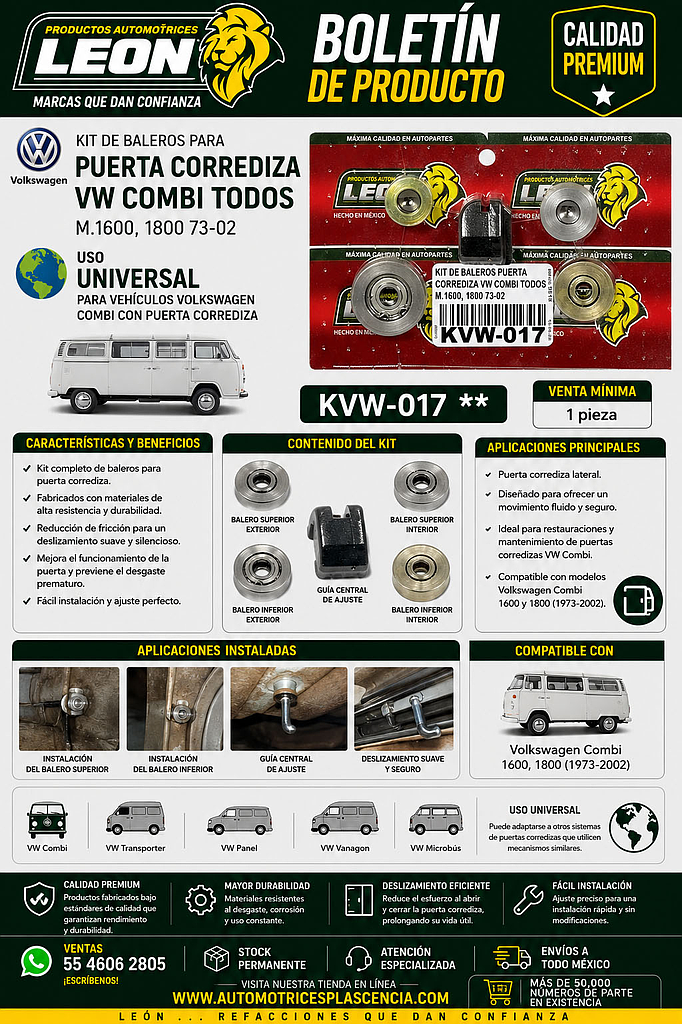 KIT DE BALEROS PARA PUERTA CORREDIZA VW COMBI TODOS M.1600, 1800 73-02