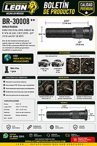 BIRLO RUEDA FORD F350 70-96, CMTA. P400 67-96 R: 9/16-18, LGO.: 2.812”, ESTR.: .627” (15.92 mm) R.T.  (B-3037)
