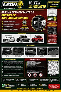 ESPUMA DESINFECTANTE P/DUCTOS DE AIRE ACONDICIONADO (LEÓN) 400 ml.