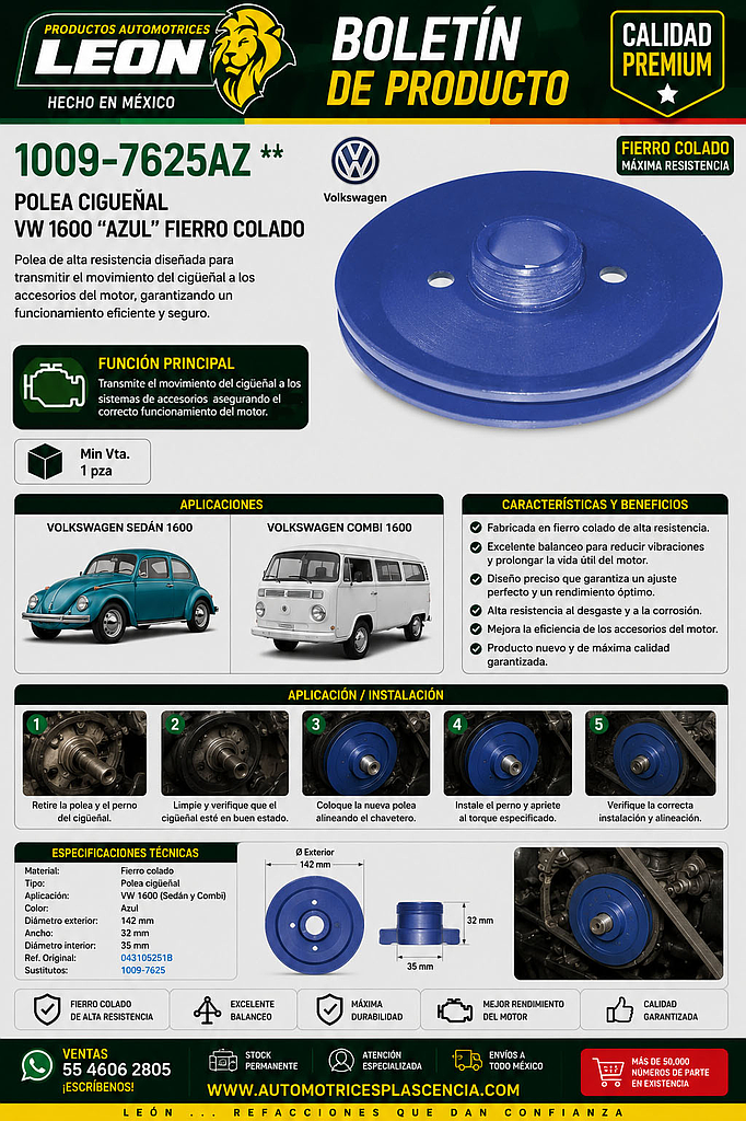 POLEA CIGUEÑAL VW 1600 “AZUL” FIERRO COLADO