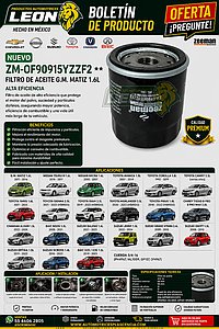 FILTRO ACEITE G.M. MATIZ 1.6L 11-16, NISSAN TSURU III 1.6L 10-17, MICRA 05-07, TOYOTA AVANZA 1.5L 07-19, COROLLA 1.8L 92.019, CAMRY 2.5L, YARIS 1.6L 21-23, TURBO SIENNA 2.5L 21-23, HIBRIDO RAV 4 2.5L 19-23, HIGHLANDER 2.5L 20-23, HIBRIDO PRIUS 1.8L 18-22, CHIREY TIGGO 8 PRO, 8 PRO MAX 2.0L, CHANGAN ALSVIN 1.5L 22-24, BAIC M50S 1.5L 20-21, SUZUKI BALENO 1.4L 21-23, JINMY 1.5L 22-23, GRAND VITARA 2.4L 09-10, SWIFT 1.5L 08-10, ERTIGA 1.5L 19-23, SCROSS 1.4L 18-23 (PH4967, ML1009, GP157, OF4967) CUERDA 3/4-16