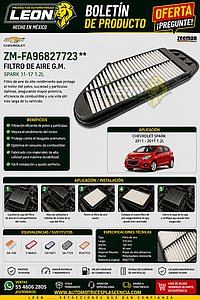 FILTRO AIRE G.M. SPARK 11-17 1.2L (GA-330, F-96A23, CA11071, SA-7723, PCA7723)