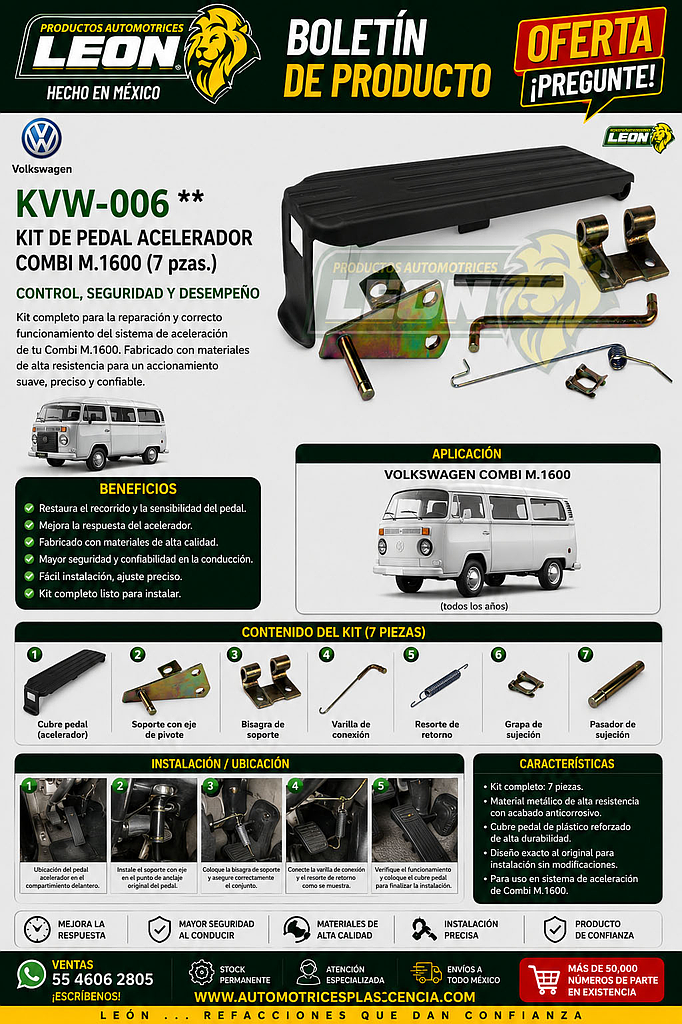 KIT DE PEDAL ACELERADOR COMBI M.1600 (7 pzas.)