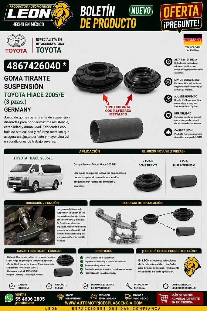 GOMA TIRANTE SUSPENSION TOYOTA HIACE 2005Æ (3 pzas.) GERMANY