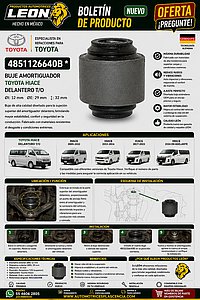 BUJE AMORTIGUADOR TOYOTA HIACE DELANTERO T/O ØI: 12 mm ØE: 29 mm ↕: 32 mm