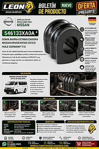 GOMA BARRA ESTABILIZADORA NISSAN URVAN NV350 2010Æ HULE GERMANY T/O