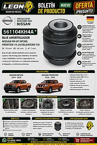 BUJE AMORTIGUADOR NISSAN PK-UP NP300, FRONTIER 16-20 DELANTERO T/O ØI: 14 mm ØE: 40 mm ↕: 41.7 mm