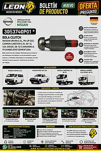 BOLA CLUTCH NISSAN URVAN 2.5L, PK-UP D22, CAMION CABSTAR 2.5L 00-12, 3.0L DIESEL 08-12 C/ARANDELA P/CANDELERO CEMENTADA