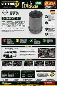 BUJE HORQUILLA SUSPENSION NISSAN URVAN E25 2.4L INFERIOR 00-18 “c/CEJA GRUESO” (1416008)