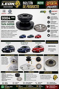 GOMA Y SEGURO TAPA MOTOR VW GOLF, JETTA A4 CLASICO, SEAT IBIZA 2.0L (038103638L)