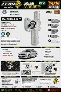 TOMA AGUA VW JETTA A4 2.0L 4C 11-15 “SENSOR INCLUIDO” (06A121132R, 06A919501, 100-272)