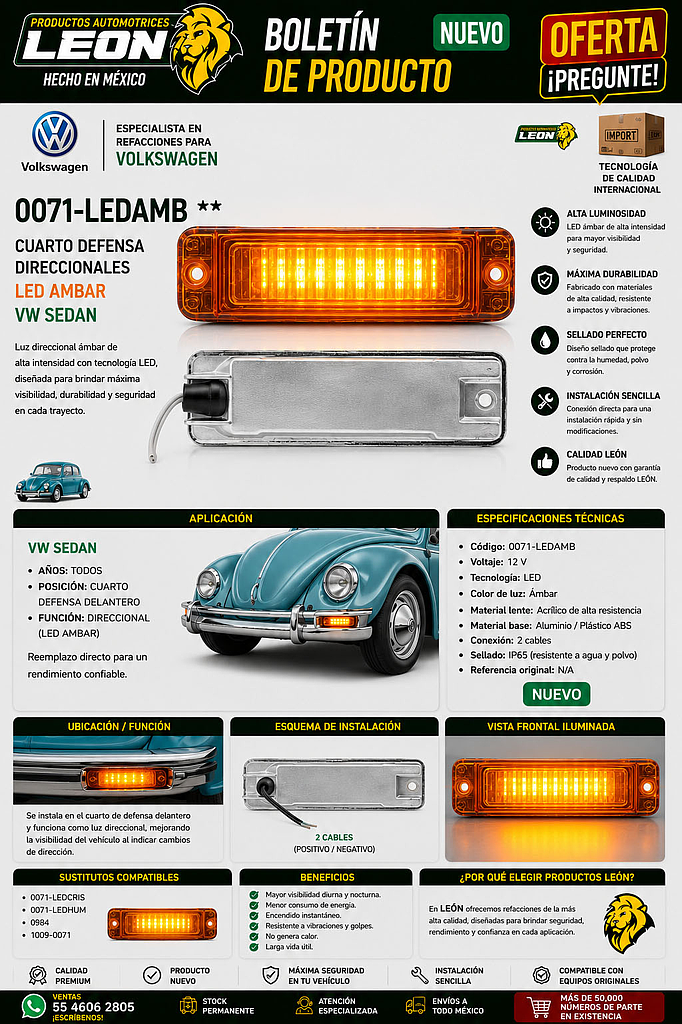 CUARTO DEFENSA DIRECCIONALES LED AMBAR VW SEDAN 