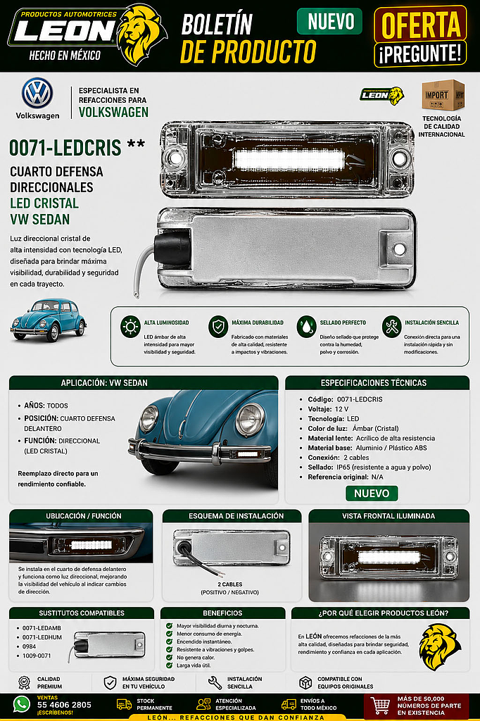 CUARTO DEFENSA DIRECCIONALES LED CRISTAL VW SEDAN 