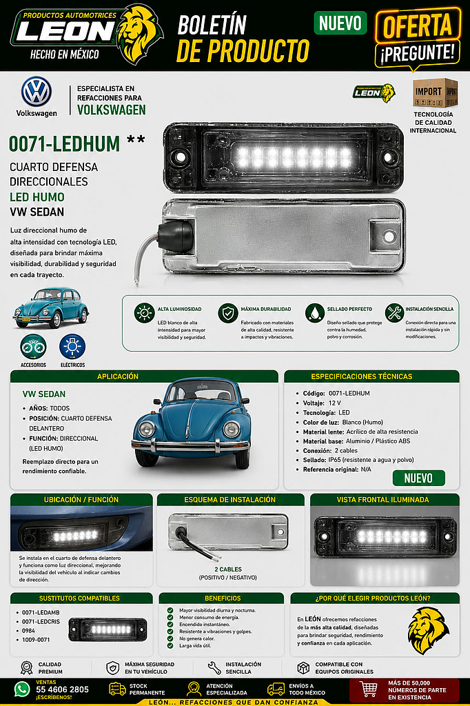 CUARTO DEFENSA DIRECCIONALES LED HUMO VW SEDAN 