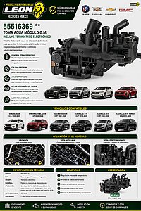 TOMA AGUA MODULO G.M. BLAZER 2.0T 20-26, GMC ACADIA 2.0L 20-23, BUICK ENVISION 2.0T 21-26, CADILLAC XT4 2.0T 19-25, CADILLAC XT5 2.0T 20-26, CADILLAC XT6 TURBO 2.0L 21-25 (INCLUYE TERMOSTATO ELECTRONICO) (100-283)