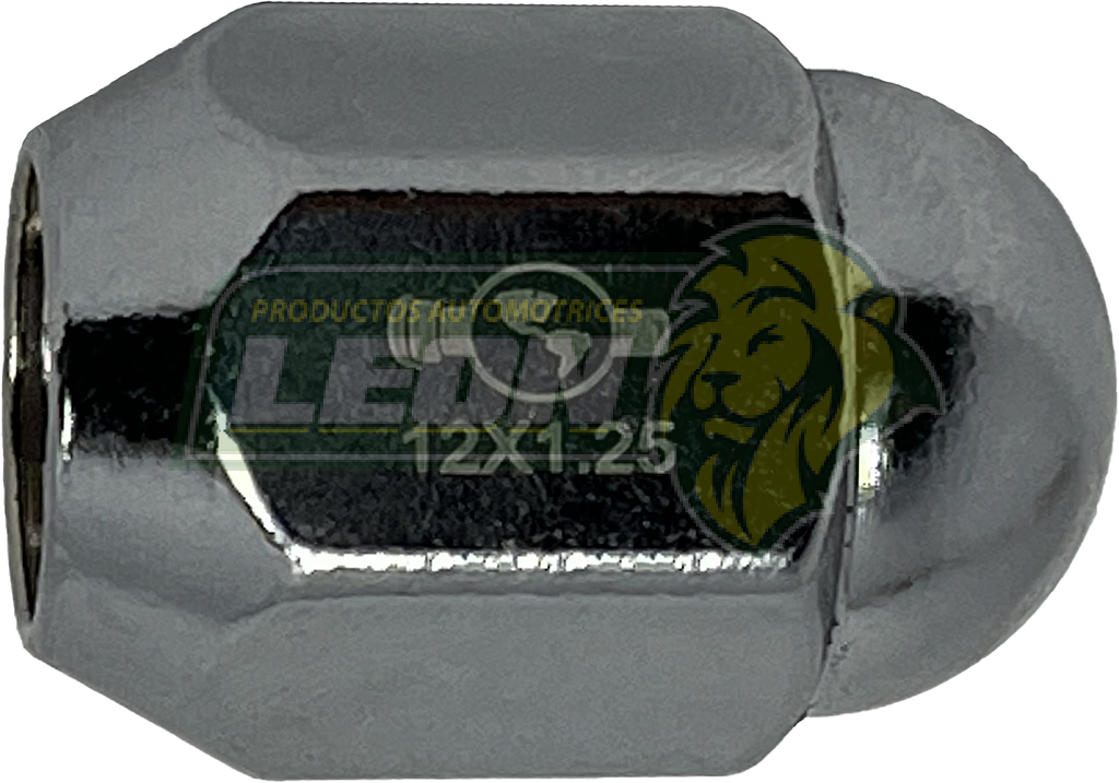 TUERCA CROMADA PLACACERO NISSAN, DATSUN 12x1.25 mm LL. 19 mm (3/4) “TIPO ESFERA”