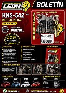 KIT F.D. (1) R.D. NISSAN VERSA 12-20, NOTE 14-17, MARCH 12-21, MICRA 15-17 8804 1592 KC542