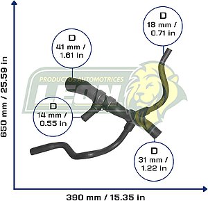 MANGUERA RAD. INF. FORD CONTOUR L4 2.0L 95-97, MERCURY MYSTIQUE L4 2.0L 95-97 (93BB8286BD, 96BB8286AA, 96BB8286BA) ØI: 31x41 mm, L: 350x500 mm