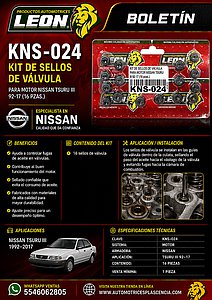 KIT DE SELLOS DE VÁLVULA PARA MOTOR NISSAN TSURU III 92-17 (16 pzas.)