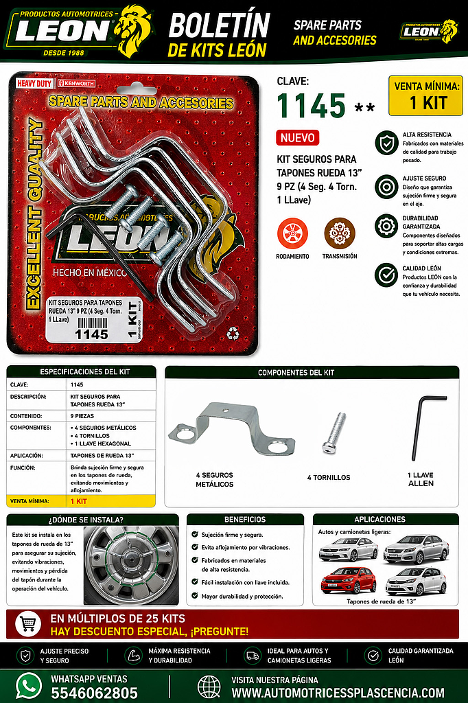 KIT SEGUROS ANTIROBO PARA TAPONES DE RIN 13” (SKIN PACK)