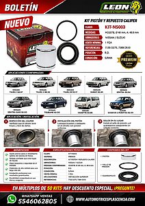 KIT PISTON Y REPUESTO CALIPER HO207B Ø: 48 mm A: 48.6 mm NISSAN TSURU I 84-87, II 88-92, III 93-17, SUNNY 82-85, SENTRA 86-94, SENTRA GA16 92-00, TSUBAME 92-00, VANETTE 82-85, SUZUKI SIDEKICK 2 PUERTAS 92-00 7155 D275, 7389 D510 S/RAN R.D.