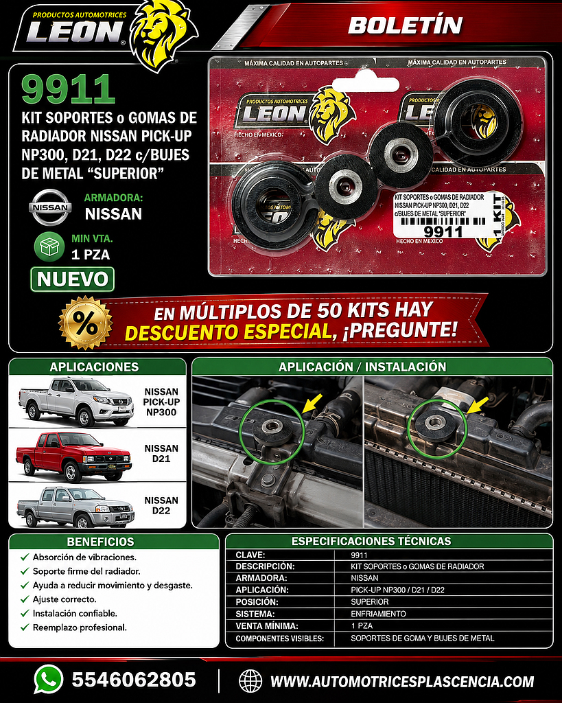 KIT SOPORTES o GOMAS DE RADIADOR NISSAN PICK-UP NP300, D21, D22 c/BUJES DE METAL “SUPERIOR”
