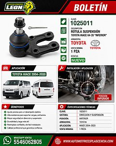 ROTULA SUSPENSION TOYOTA HIACE 04-20 “INFERIOR”