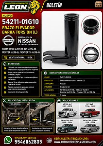 BRAZO ELEVADOR BARRA TORSION (L) NISSAN NP300 4x2 09-15, D21 4x2 94-08, FRONTIER 4x2 98-04, FRONTIER TDI 4x2 98-04