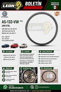 ARO STD. VW GOLF 4C 1.8L 92-18, JETTA 4C 2.0L 92-19, BEETLE 4C 2.5L 98-17 ØE.:280.67”, ØI.: 257.81” 132D (068105275A)