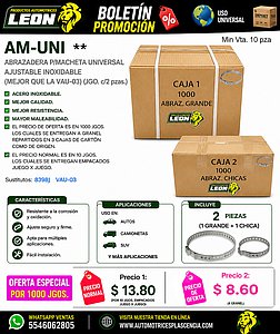 ABRAZADERA P/MACHETA UNIVERSAL AJUSTABLE INOXIDABLE (MEJOR QUE LA VAU-03) (JGO. c/2 pzas.)