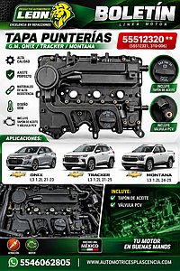 TAPA PUNTERIAS G.M. ONIX L3 1.2L 21-23, TRACKER L3 1.2L 21-25, MONTANA L3 1.2L 24-25 (INCLUYE TAPON DE ACEITE, VALVULA PCV) (55512321, 310-006)