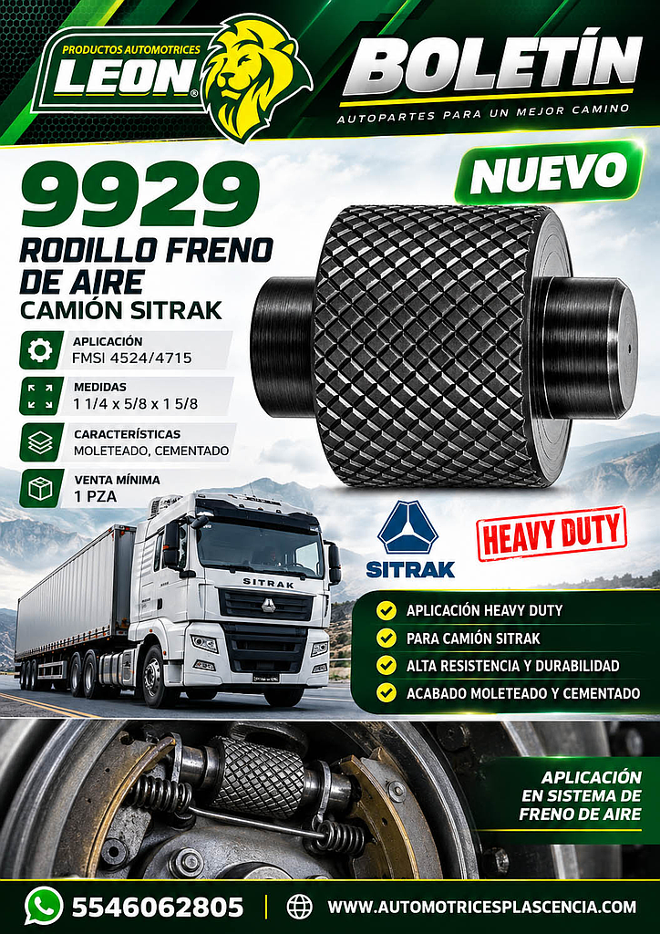 RODILLO FRENO DE AIRE CAMION SITRAK FMSI 4524/4715 1” 1/4x5/8x1” 5/8 “MOLEATADO, CEMENTADO”